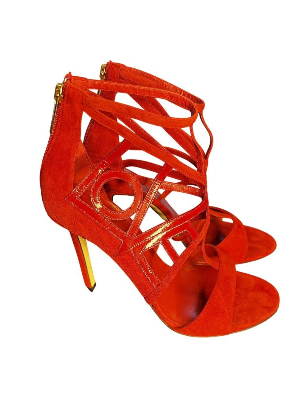 Tamara Mellon Suede Strappy LOVE Heeled Sandals Red Gold Accents Made In Italy